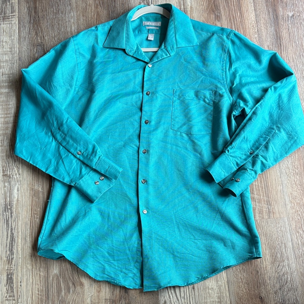 Van Heusen Teal Button-Down Long Sleeve Casual Shirt